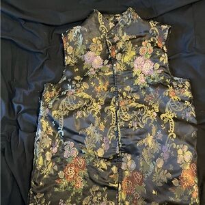 Black Satin Floral Brocade Cheongsam Vest
